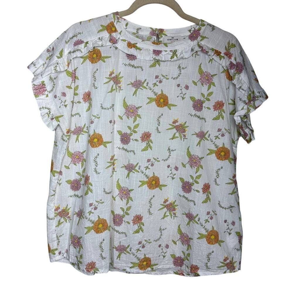 Cyrillus Paris Floral Ruffle Sleeve Top Sz. 44 (US 14)